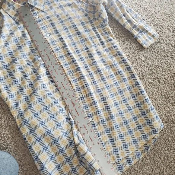 Faconnable Plaid Buttondown Long Sleeve Shirt Yellow Blue Size XL - Picture 8 of 10